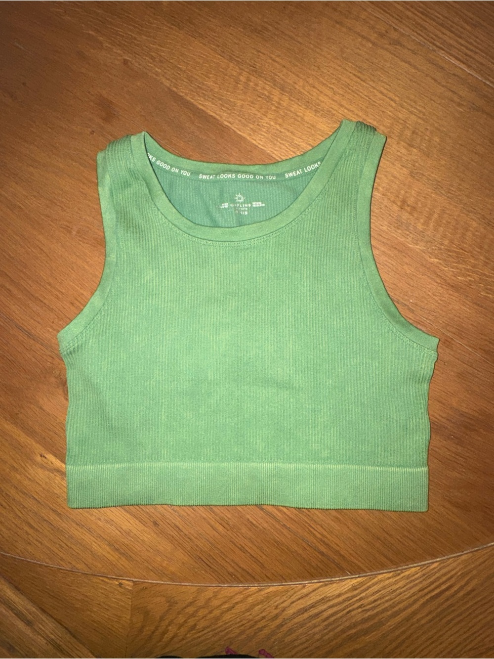 Green Ribbed Cropped Tank Top - Women